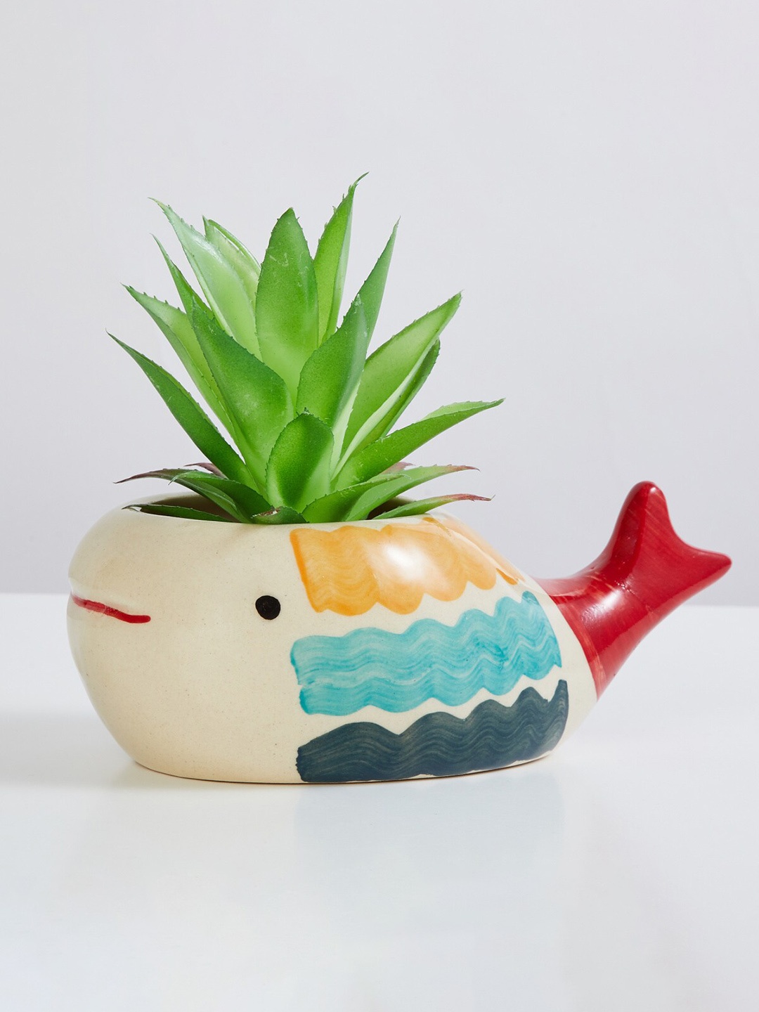 

Home Centre Off White & Red Printed Fish Ceramic Planter