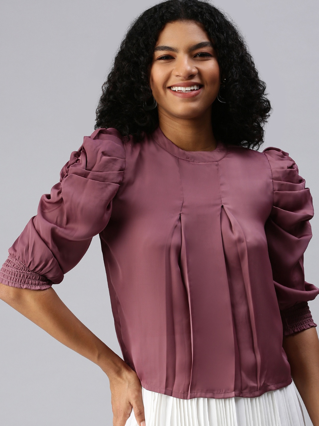 

SHOWOFF Women Mauve Solid Smocked Top