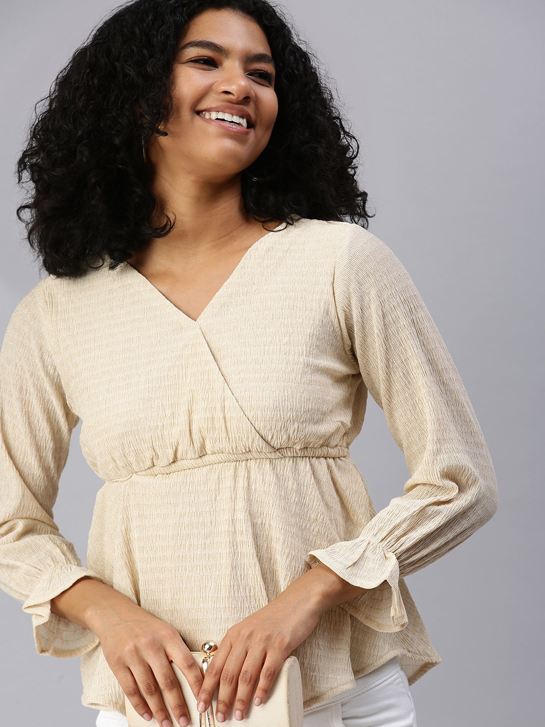 

SHOWOFF Women Champagne Wrap Top