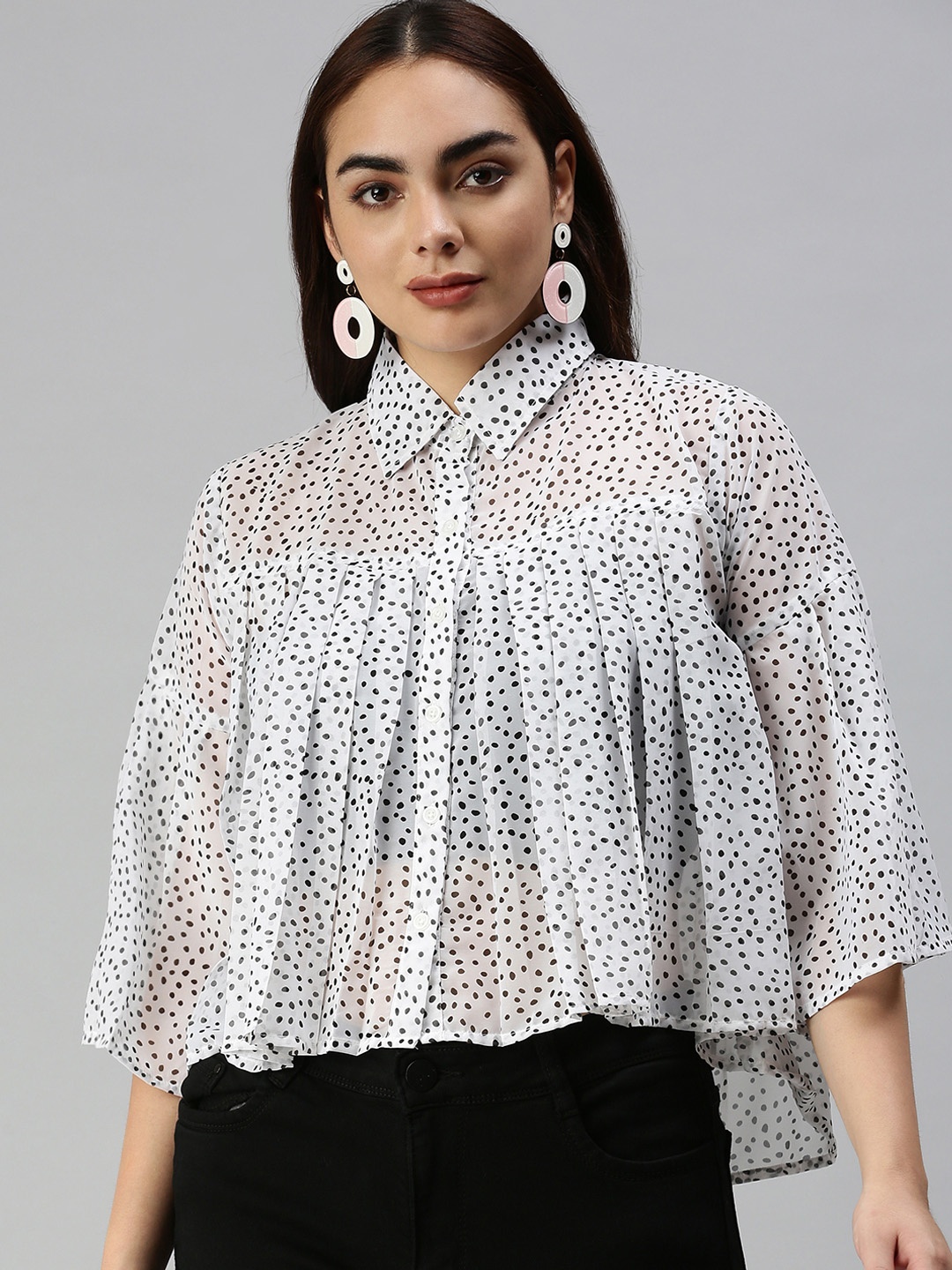 

SHOWOFF Women White Print Shirt Style Top