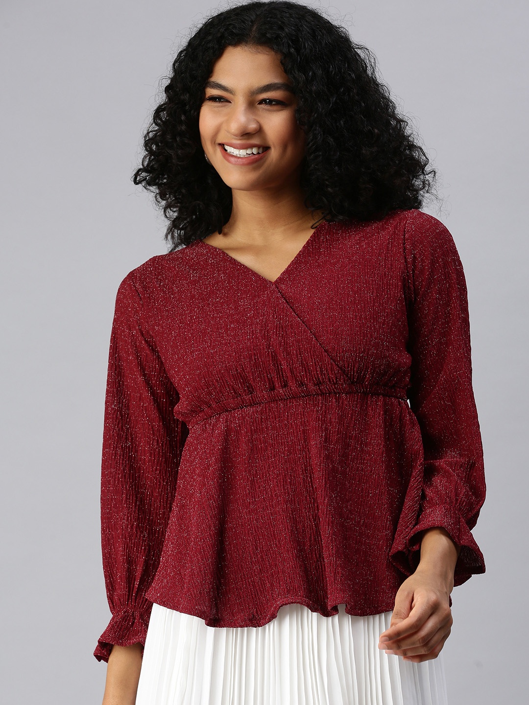 

SHOWOFF Maroon Wrap Top