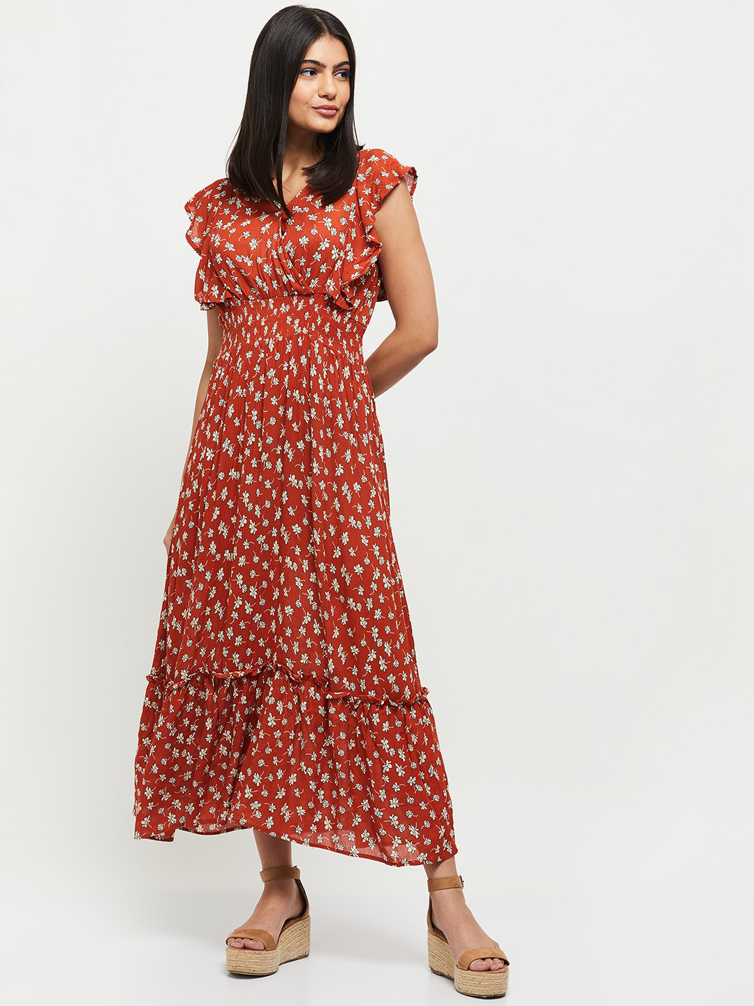 

max Women Rust Floral Printed Maxi Dress