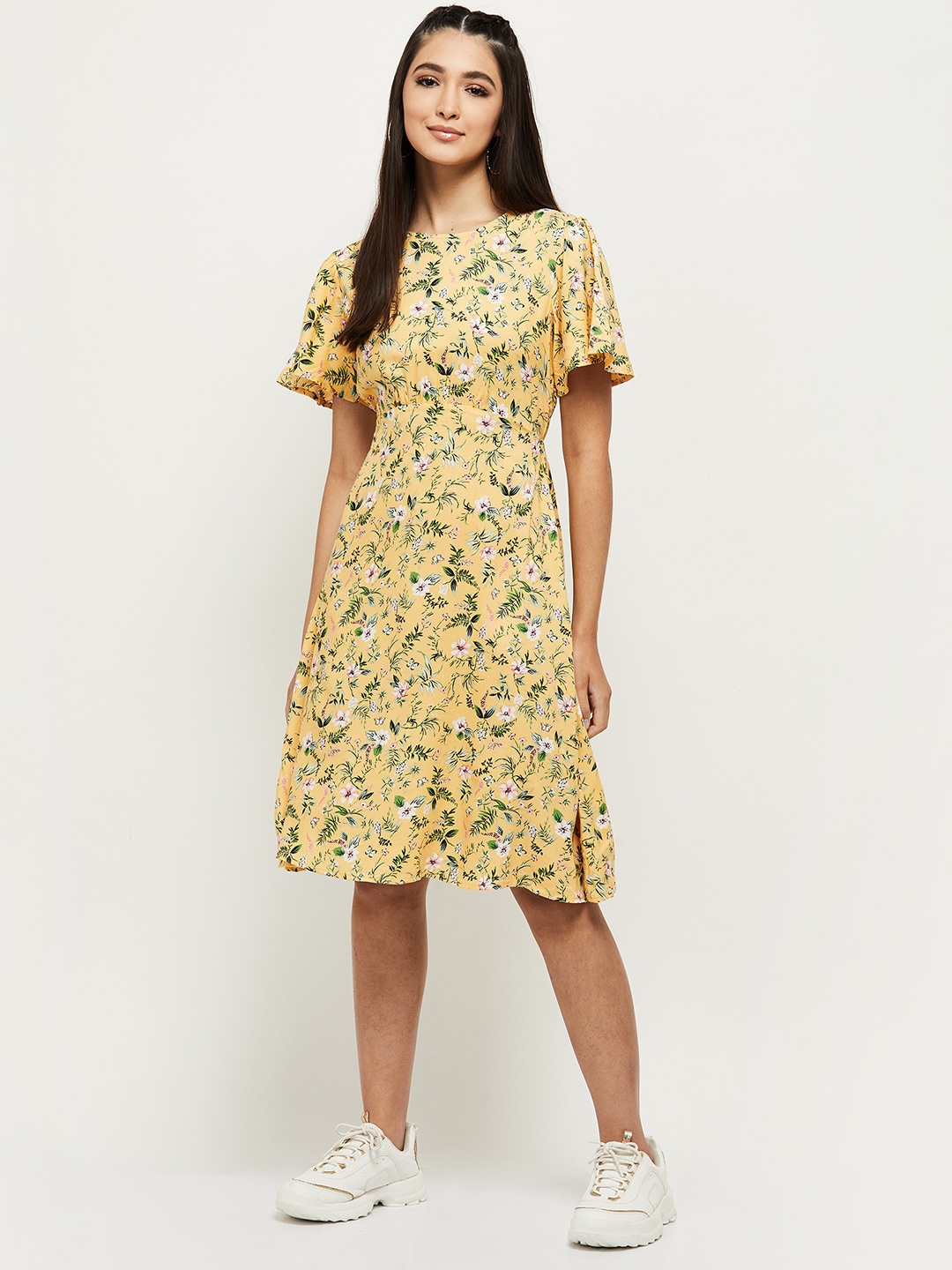 

max Women Mustard Yellow Floral Printed Dress