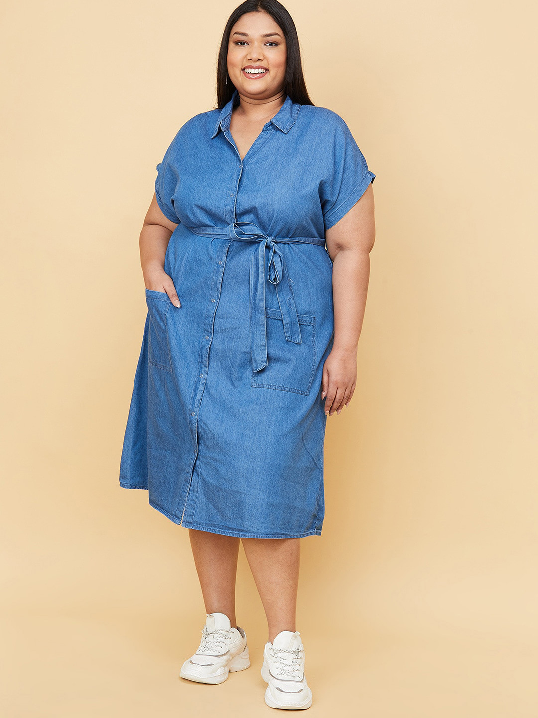 

max Plus Size Blue Shirt Pure Cotton Midi Dress
