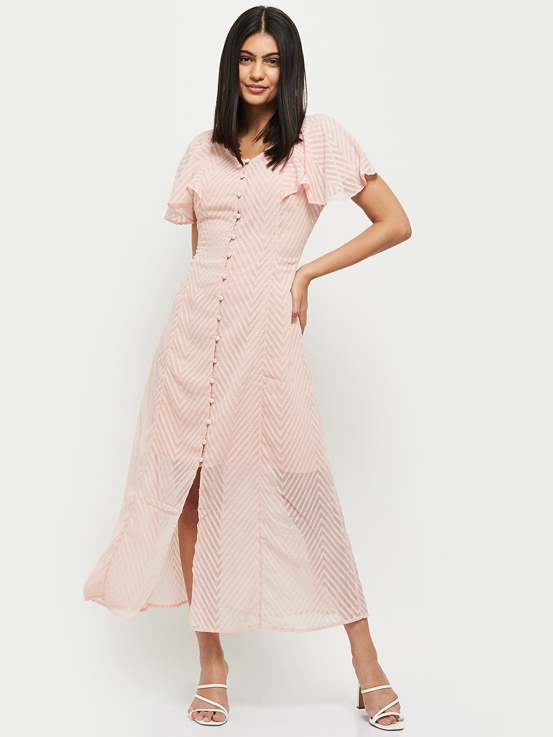 

max Pink Self-Design A-Line Maxi Dress