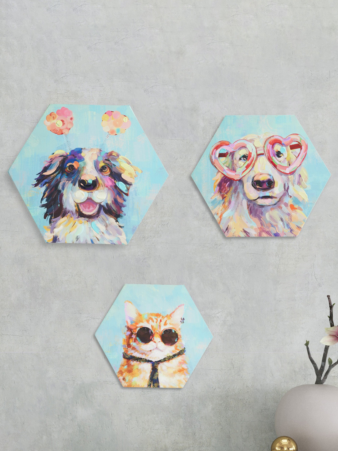 

Home Centre Multicoloured Set of 3 Breeza Art Printed Wooden Cartoon Wall Art, Multi