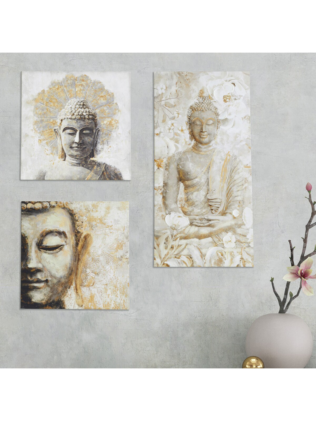 

Home Centre Set of 3 Buddha Printed Wooden Wall Art, White