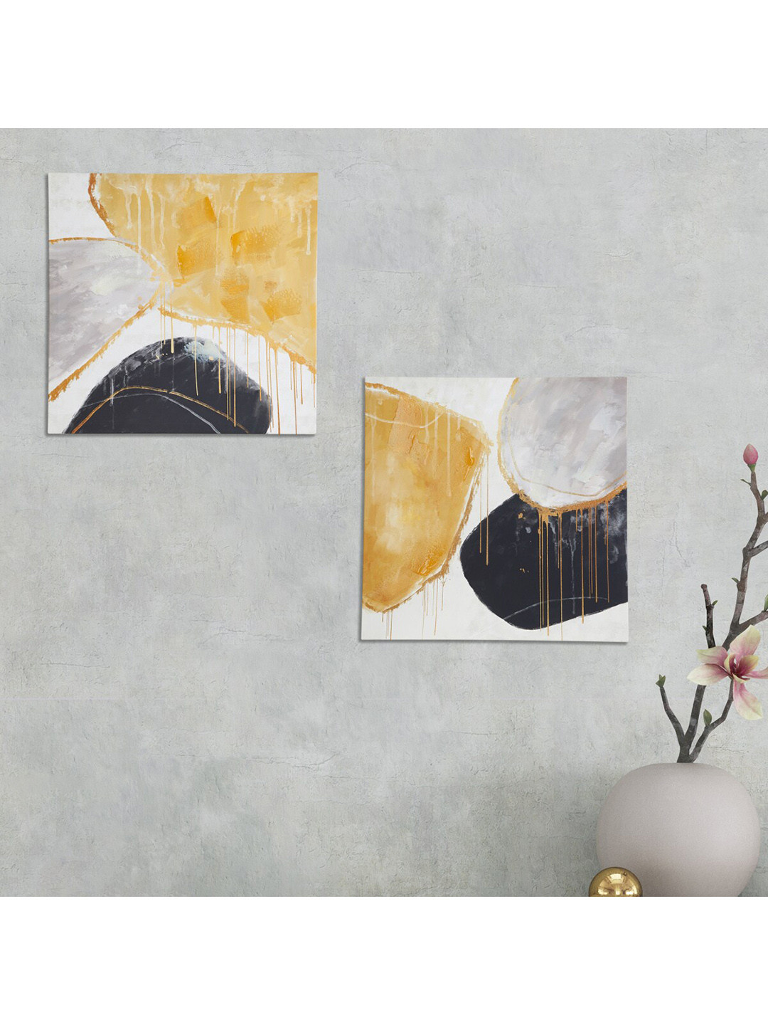 

Home Centre Set of 2 White & Yellow Breeza Art Abstract Printed Wooden Frames