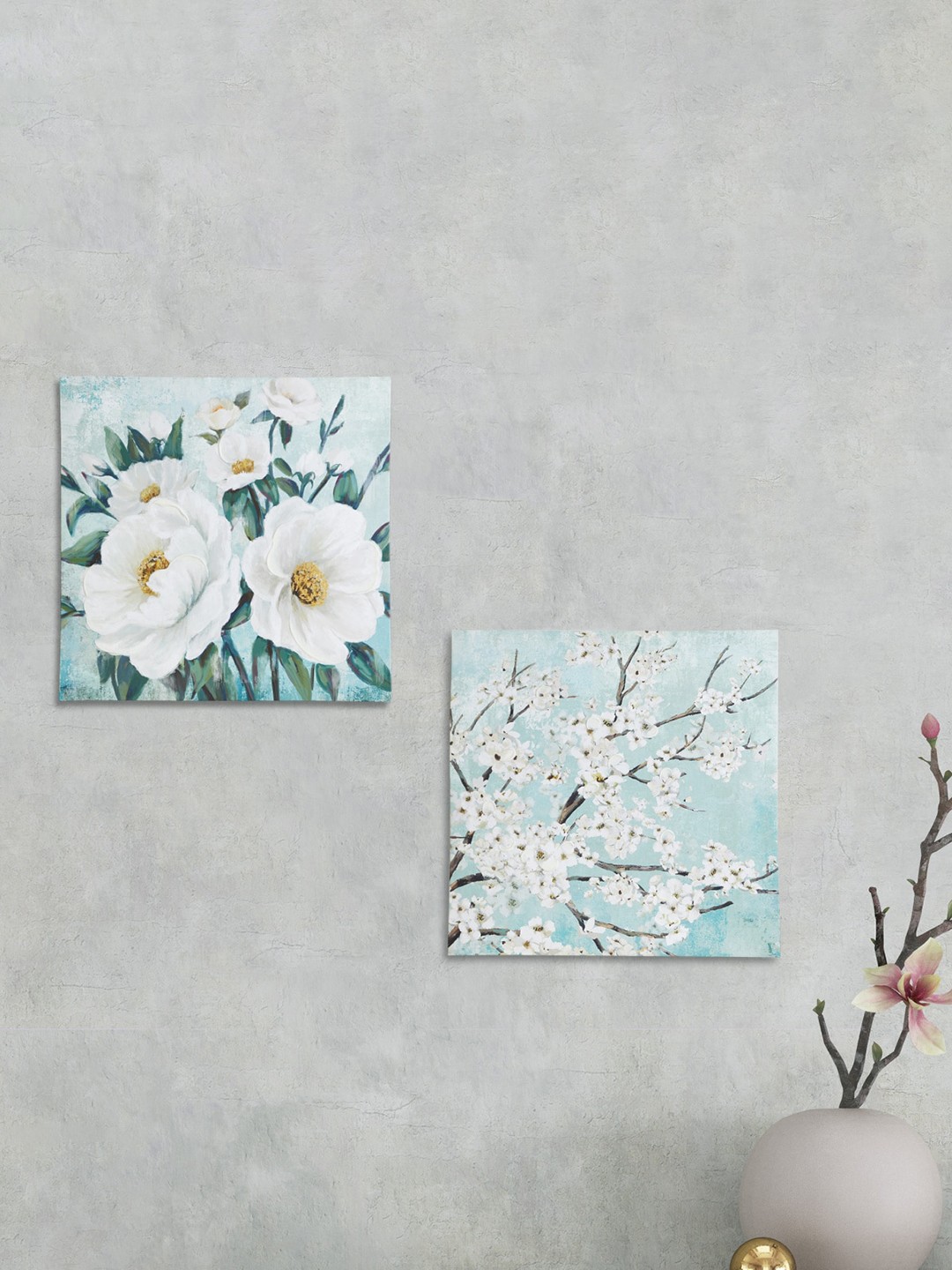 

Home Centre Set of 2 Blue Printed Wooden Wall Art