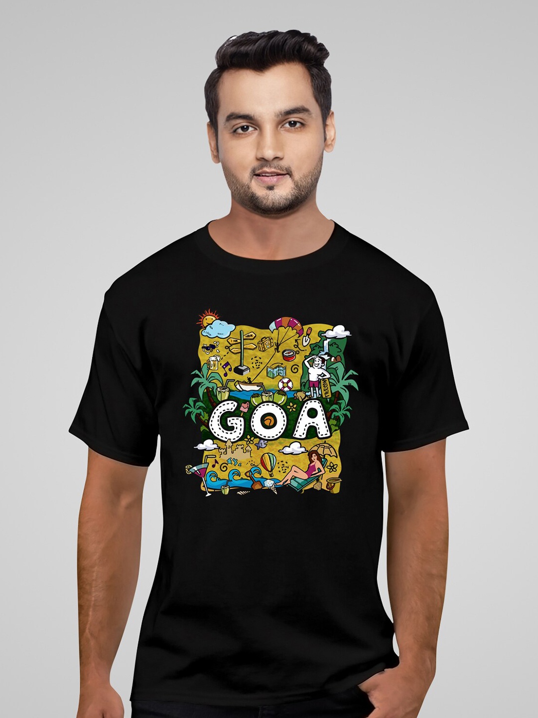 

Pootlu Men Black Printed Cotton T-shirt
