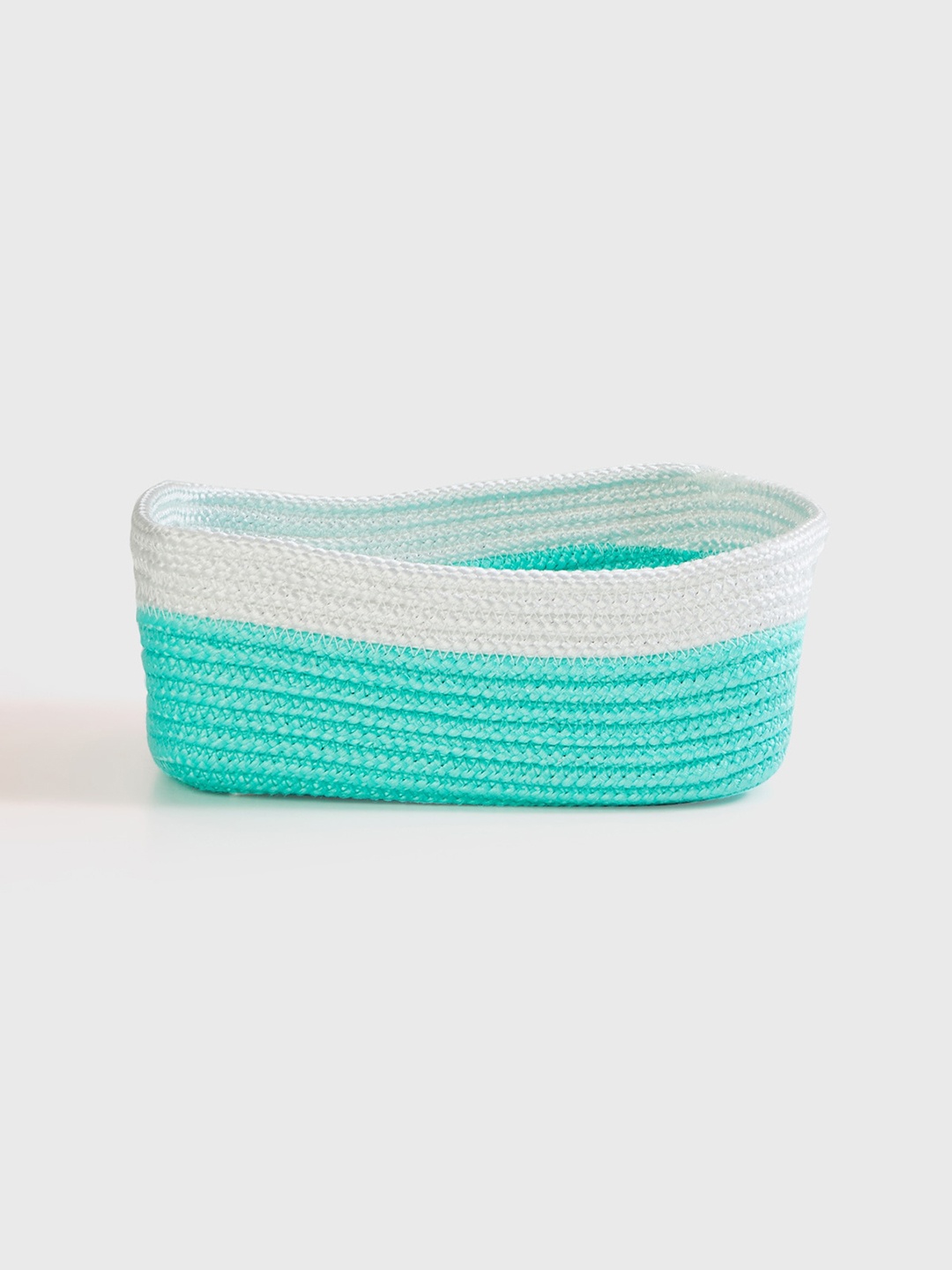 

Home Centre Teal-Blue & White Colourblocked Braided Laundry Basket