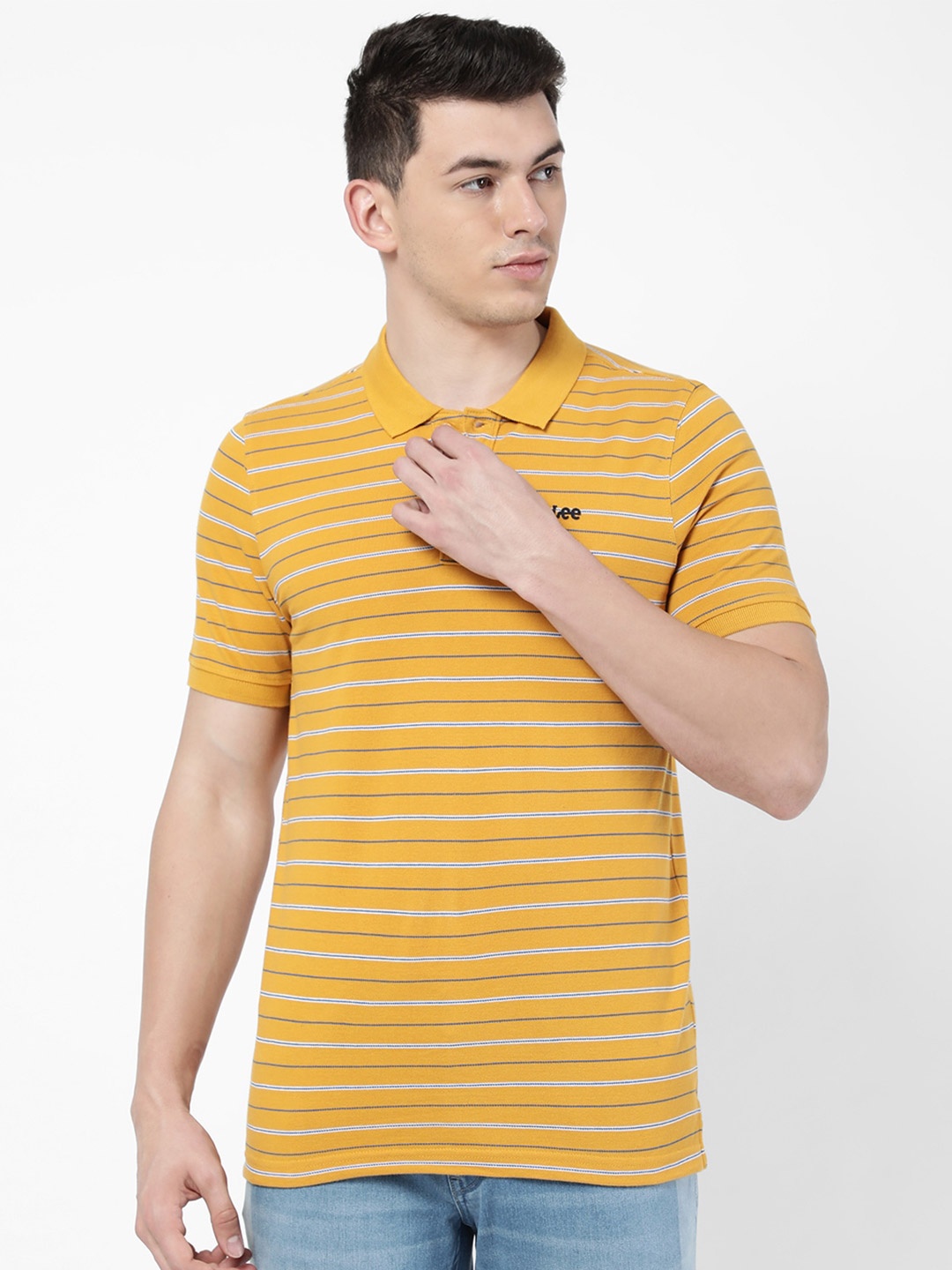 

Lee Men Multicoloured Striped Polo Collar Slim Fit Cotton T-shirt, Multi