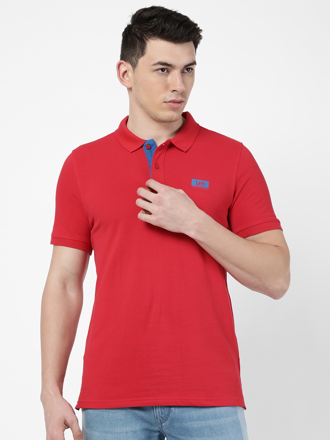 

Lee Men Polo Collar Slim Fit Cotton T-shirt, Red