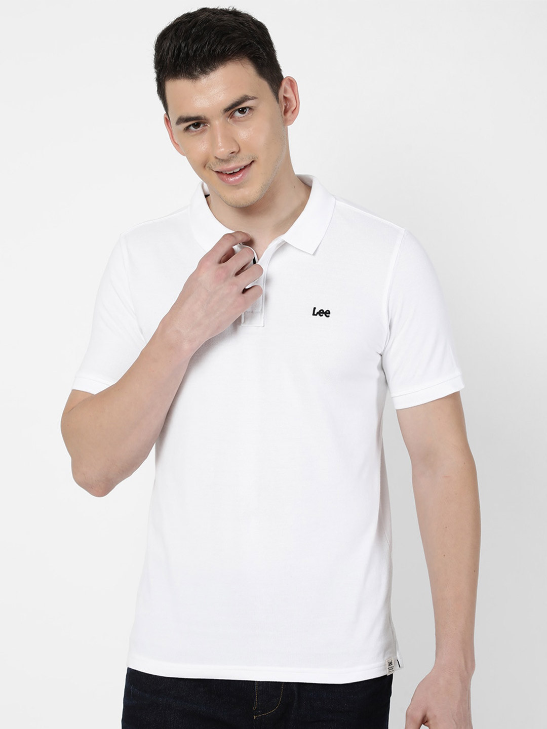 

Lee Men White Polo Collar Slim Fit Cotton T-shirt