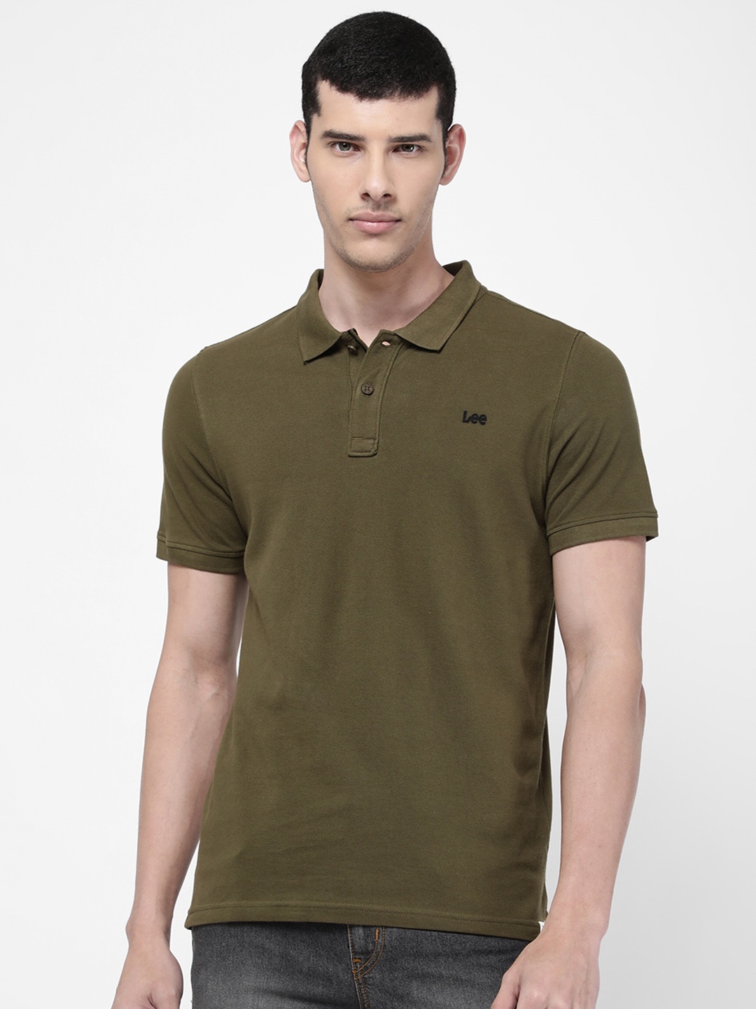 

Lee Men Green Polo Collar Slim Fit Cotton T-shirt