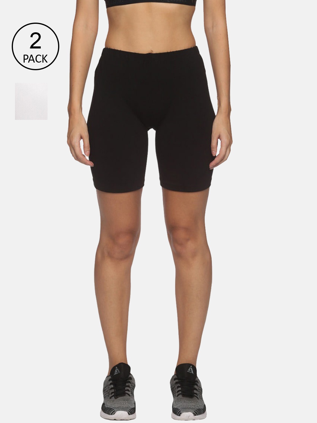 

NOT YET by us Women Black & White Set Of 2 Slim Fit Outdoor Sports Shorts