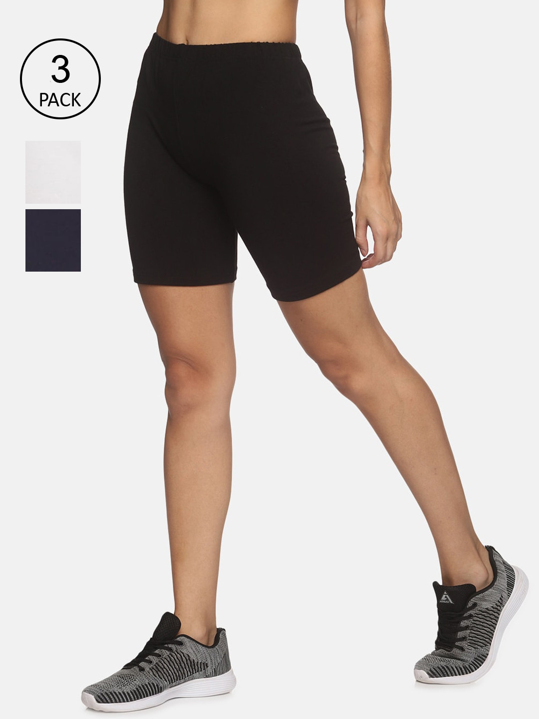 

NOT YET by us Women Set Of 3 Slim Fit Outdoor Sports Shorts, Black