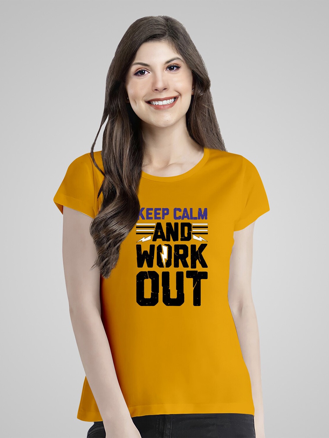 

Pootlu Women Yellow Typography Cotton Printed T-shirt