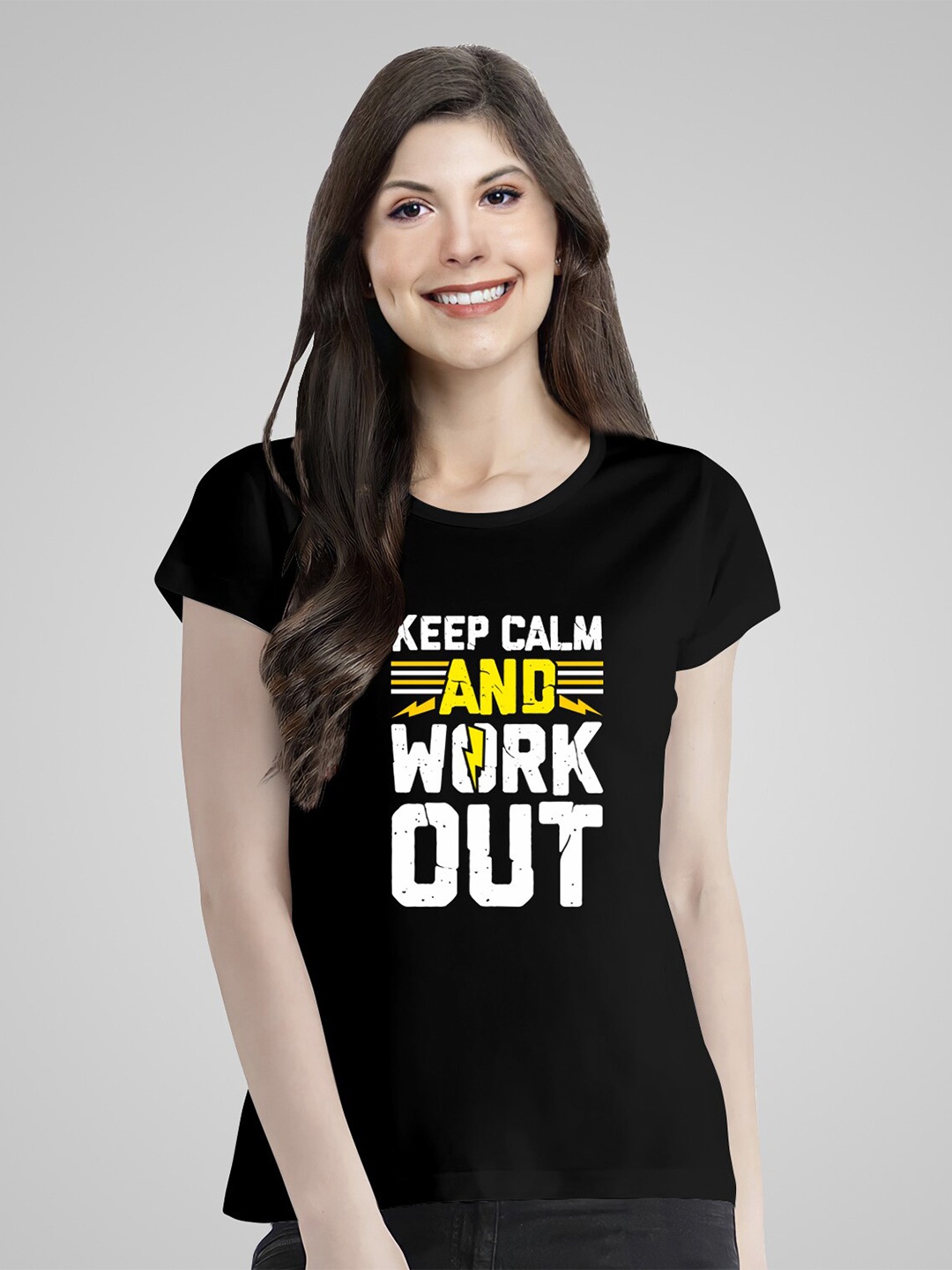 

Pootlu Women Black Typography Printed Cotton T-shirt