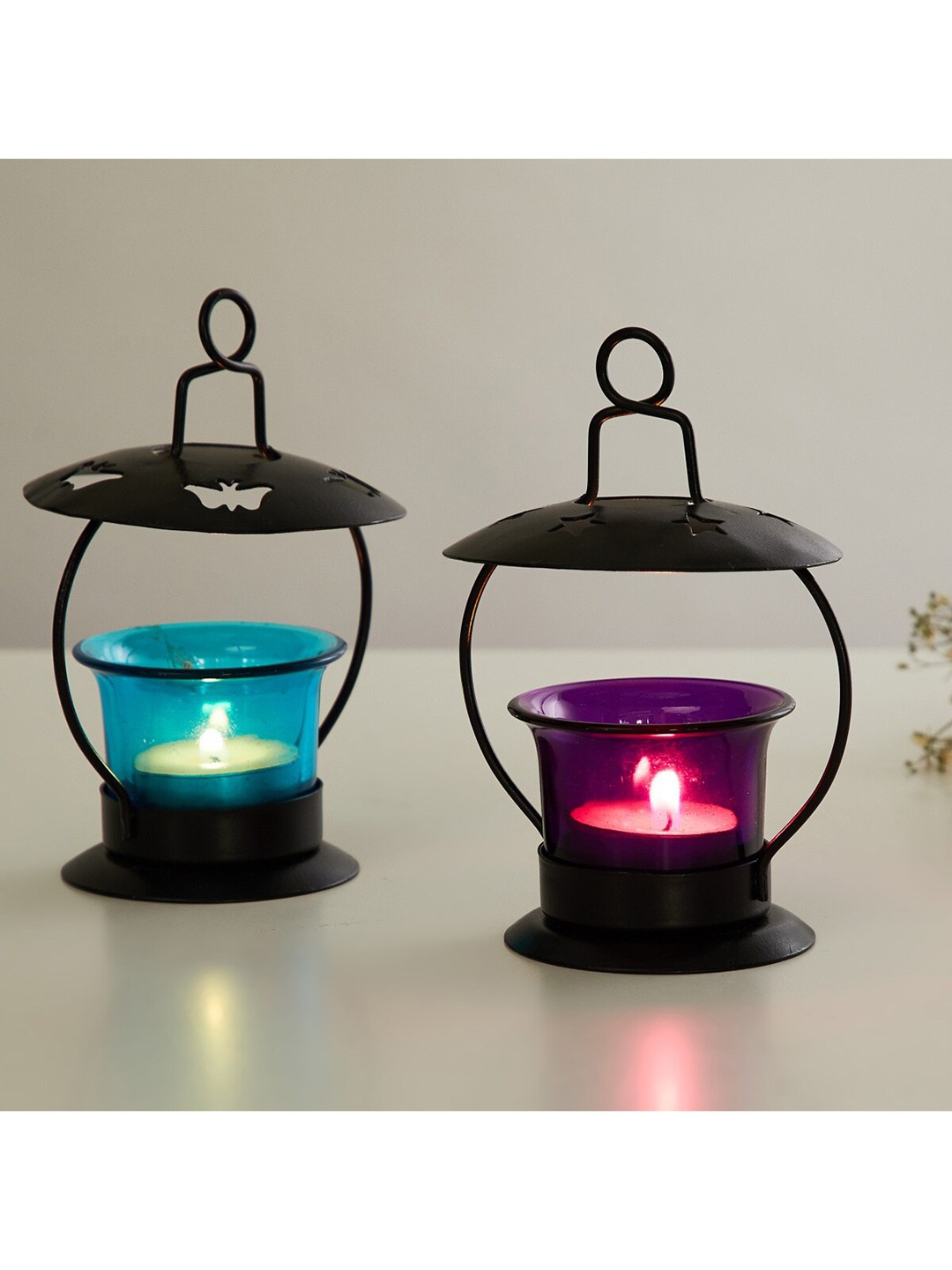

Home Centre Blue & Purple Solid Glass Decorative Lantern Set Of 2