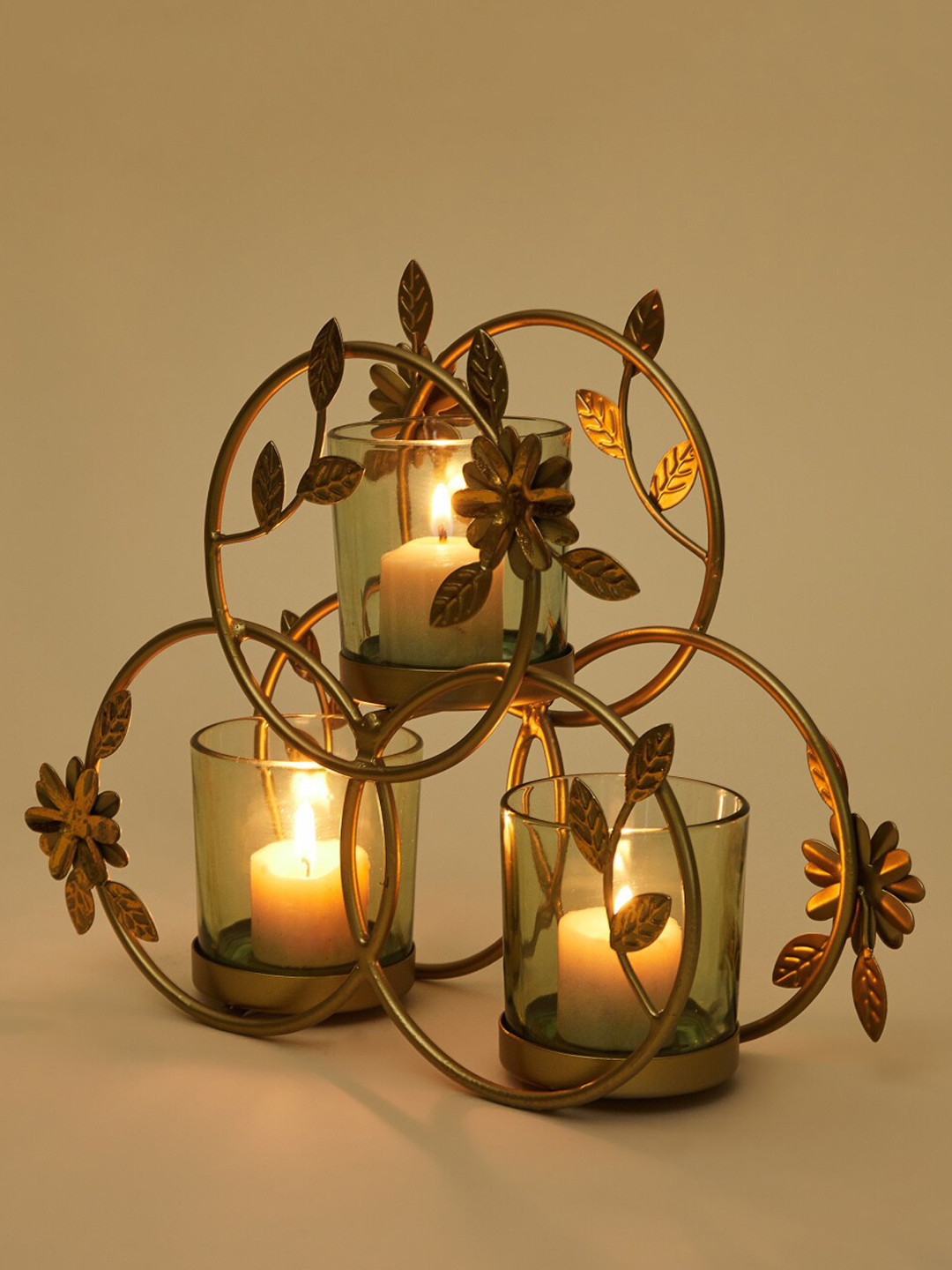

Home Centre Gold-Toned & Green Solid Trio Metal T-light Candle Holder
