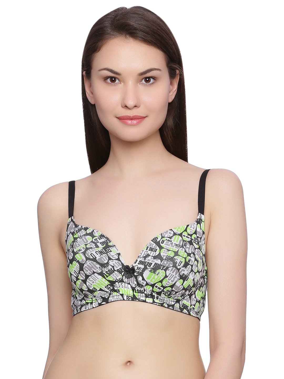 

Rosaline by Zivame Black & Green Printed Medium-Coverage T-shirt Bra RO00RFPP11