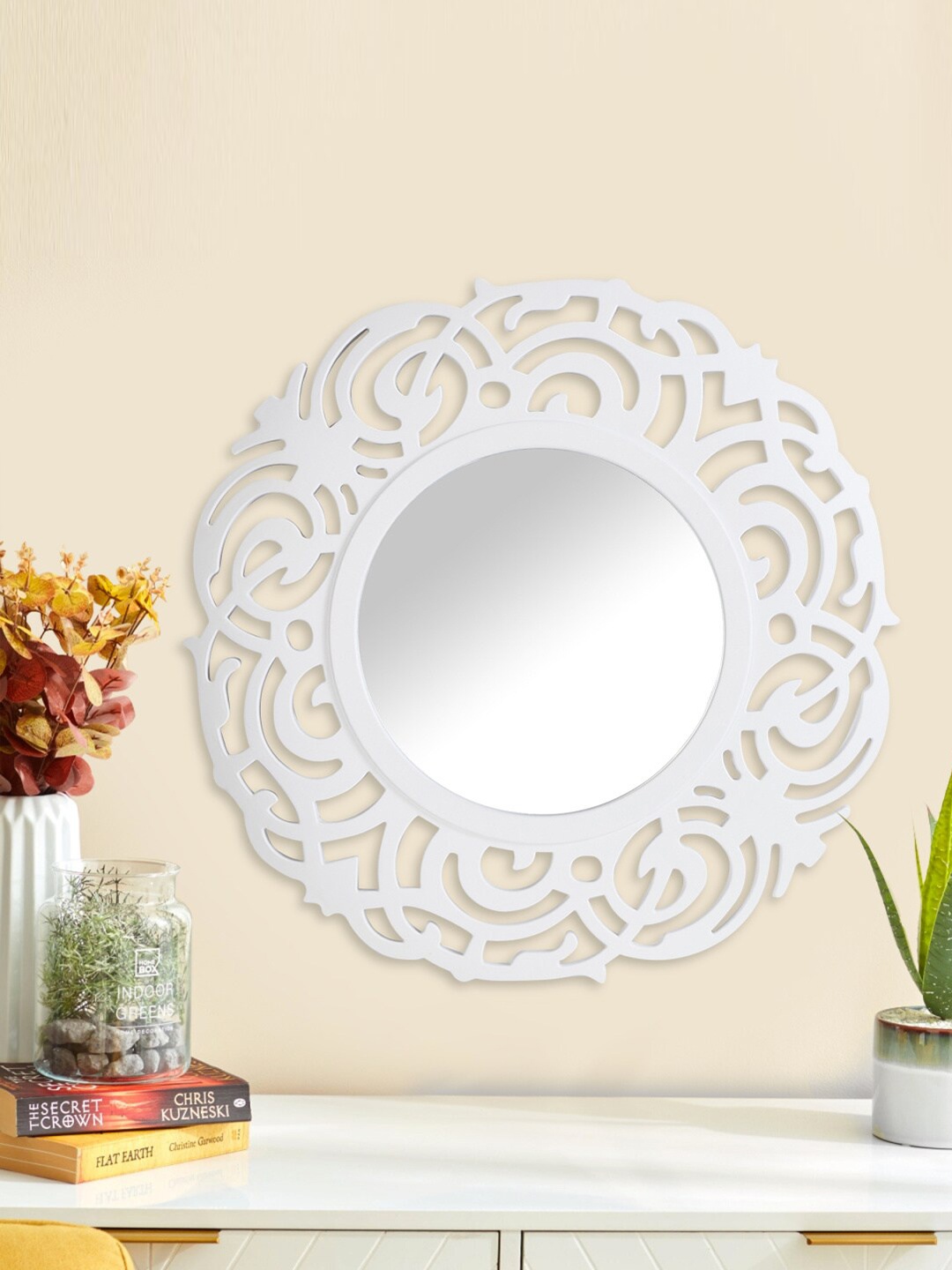 

Home Centre White Textured Round Wall Mirror