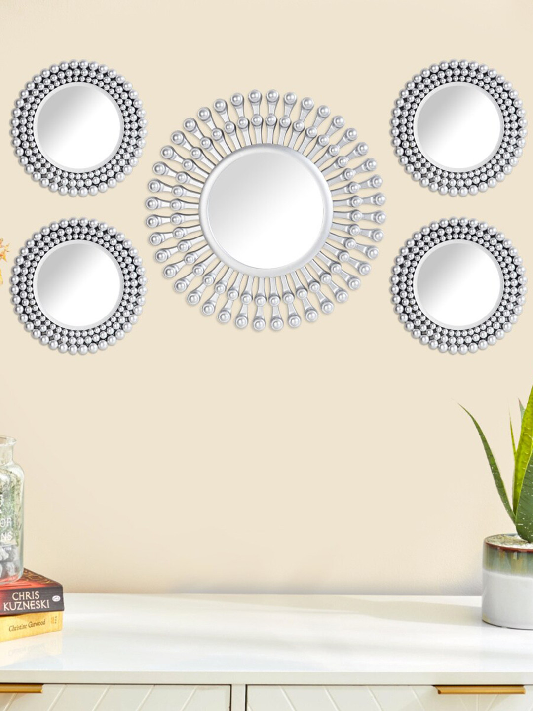 

Home Centre Silver-Toned Set of 5 Corsica Reflection Textured Round Mirrors