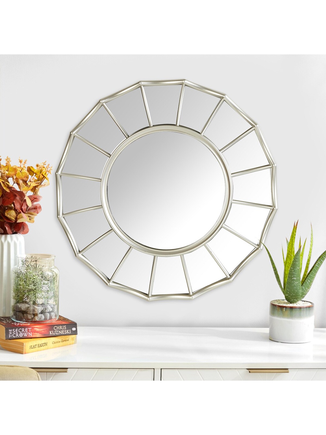 

Home Centre Silver-toned Solid Decorative Iron Handcrafted Wall Mirror