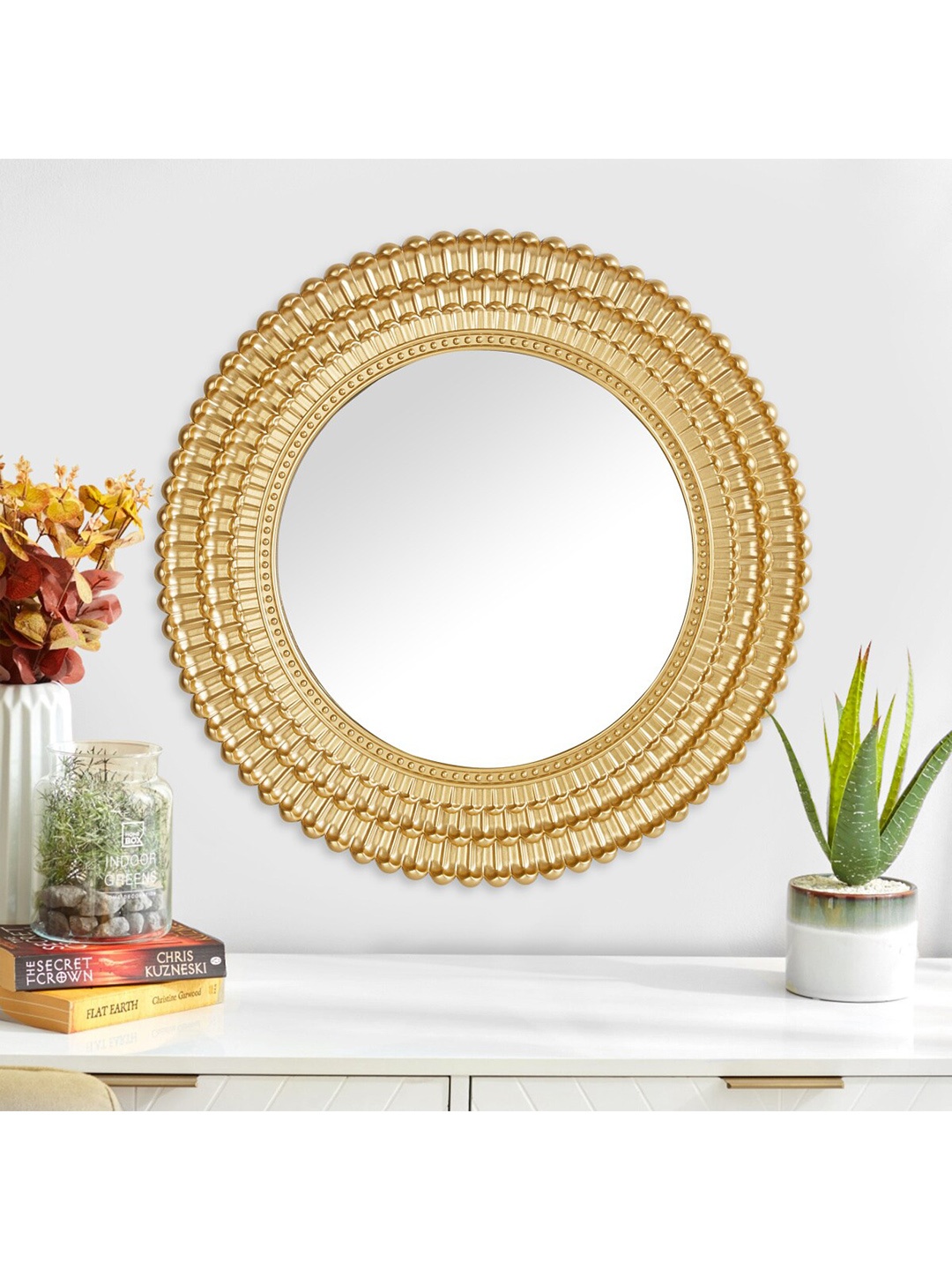 

Home Centre Gold-Toned Textured Wall Mirror