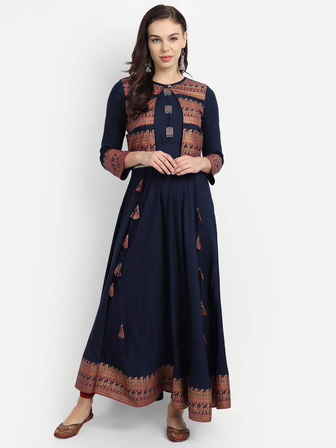 

MADHURAM Women Navy Blue Ethnic Motifs Printed Anarkali