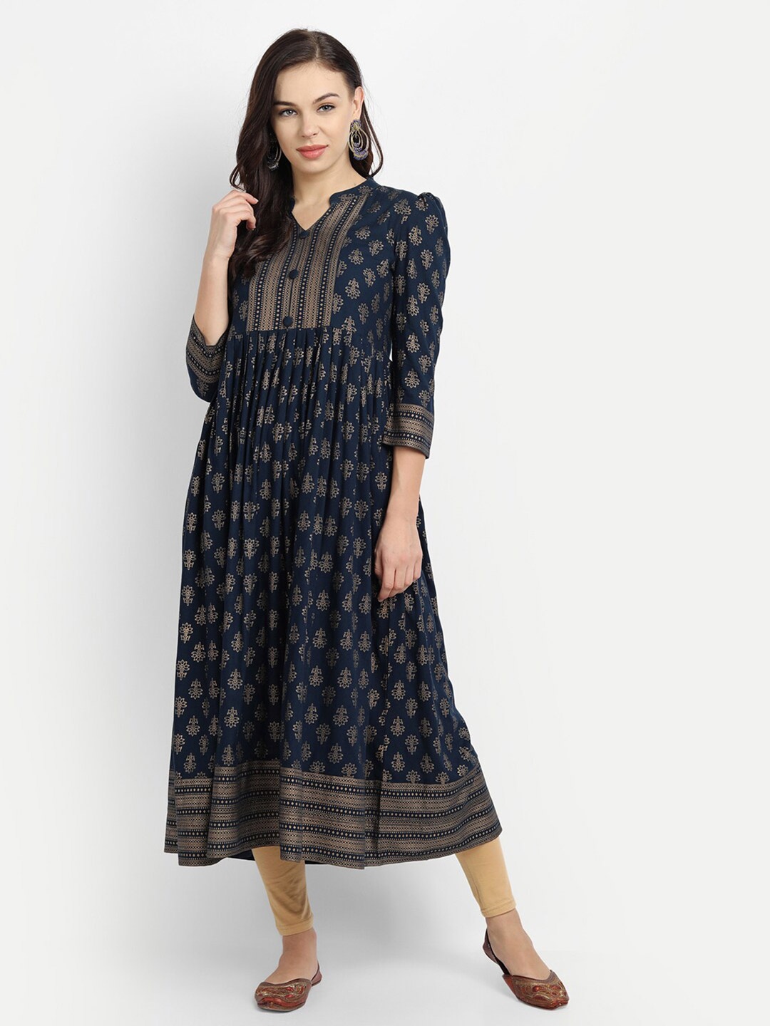 

MADHURAM Women Navy Blue Printed Anarkali