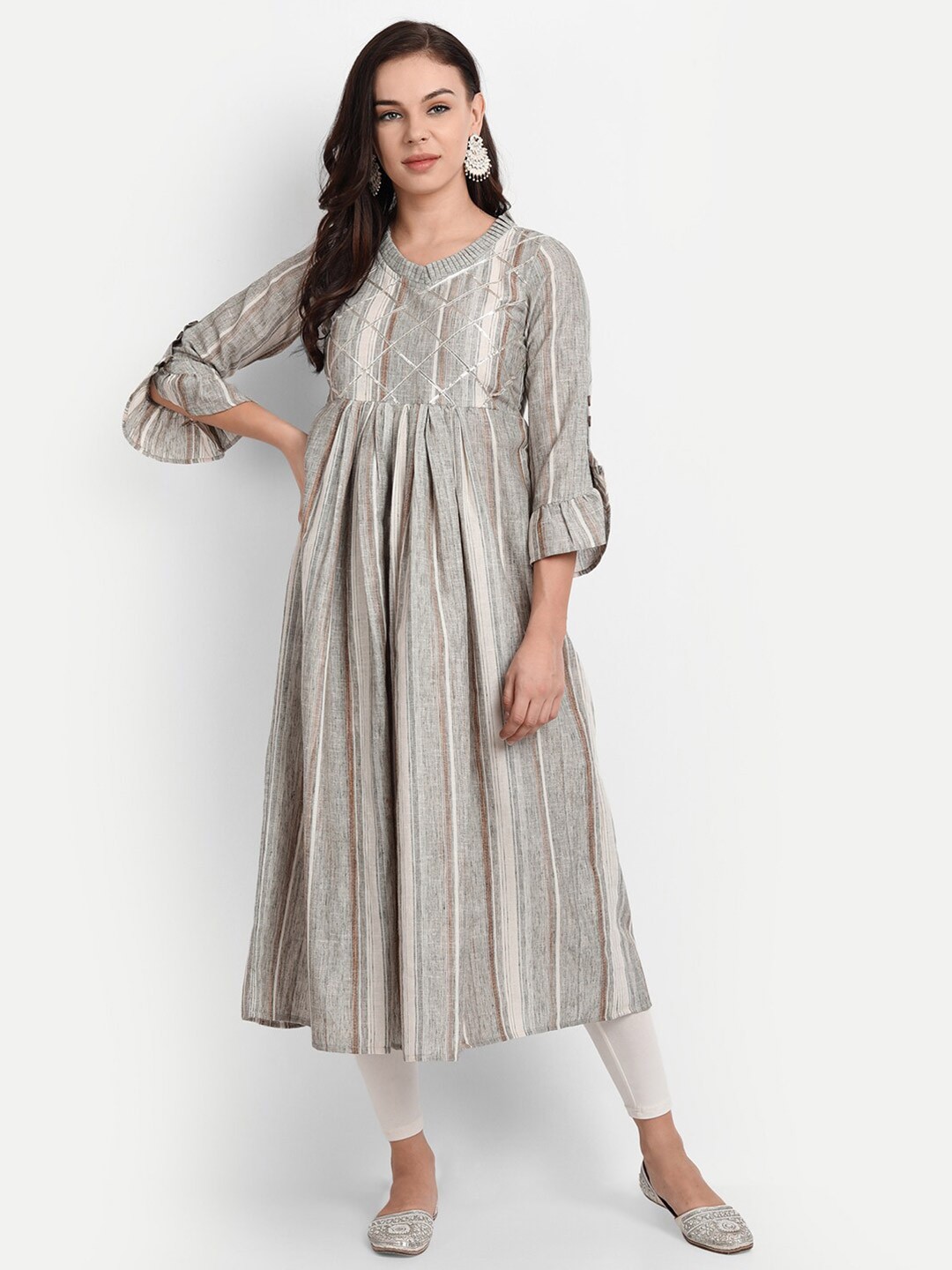 

MADHURAM Women Grey Pleated Anarkali