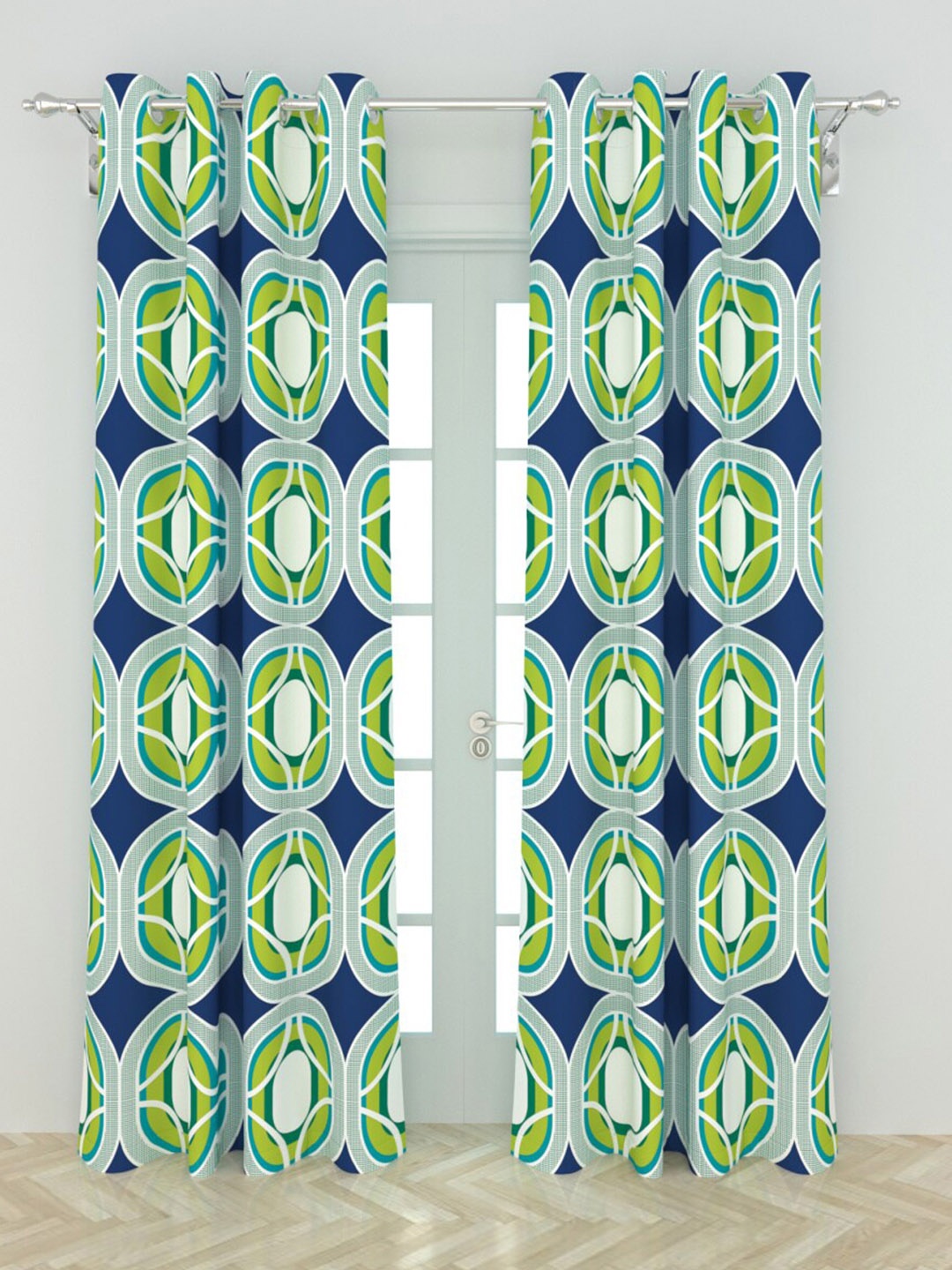 

Home Centre Green & White Set of 2 Black Out Door Curtain