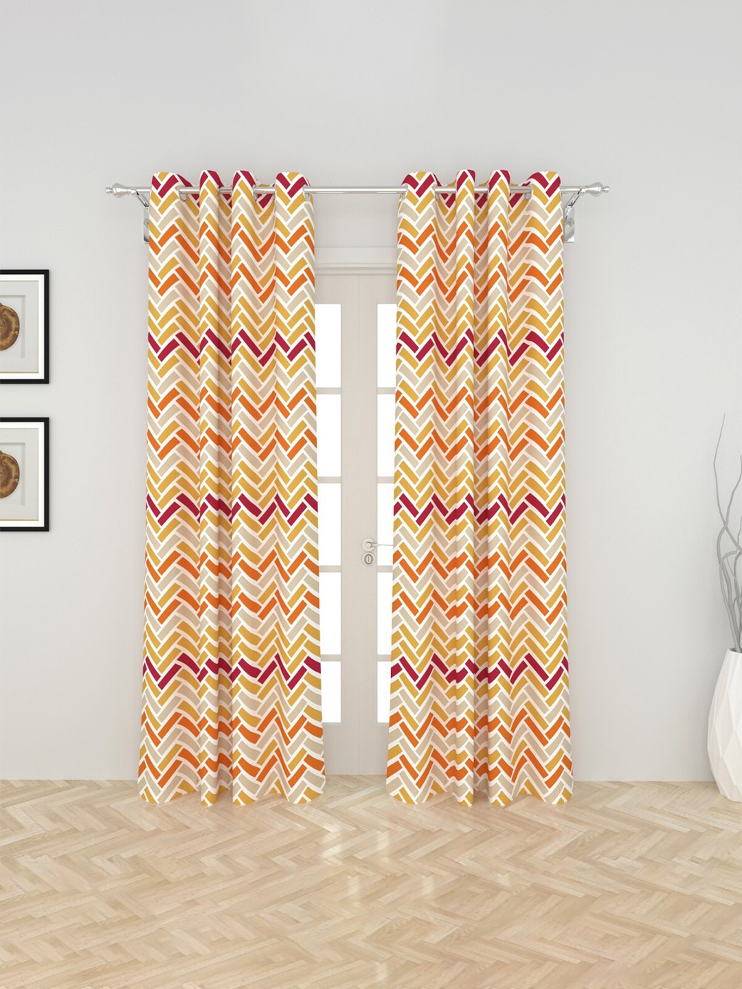 

Home Centre Orange & White Set of 2 Black Out Door Curtain