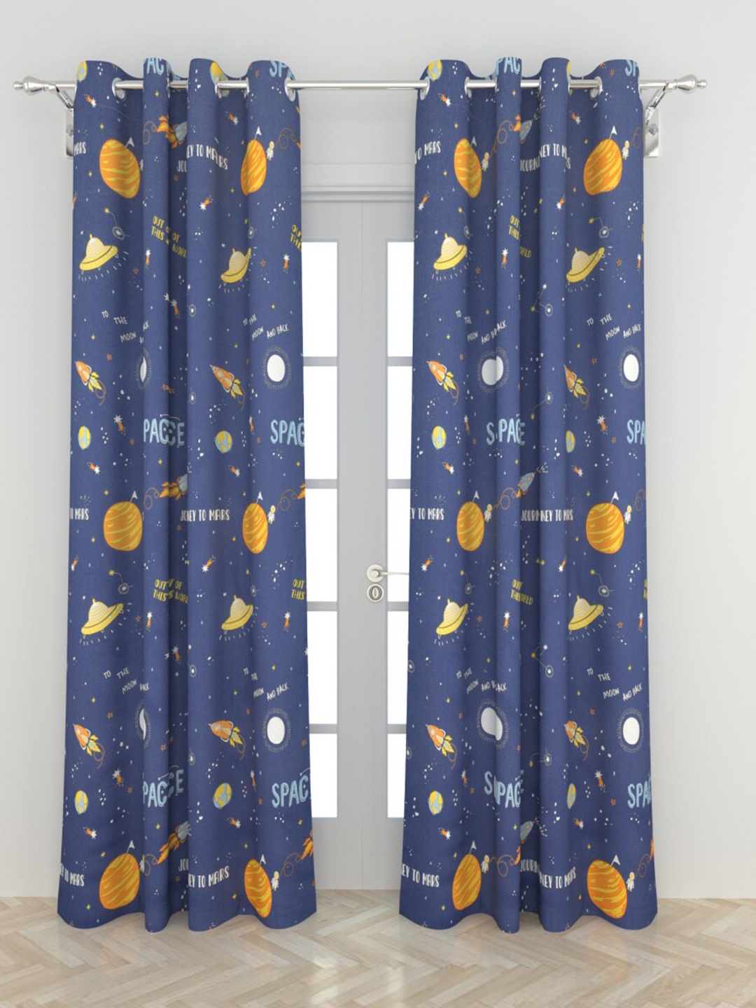 

Home Centre Blue & Yellow Set of 2 Black Out Door Curtain