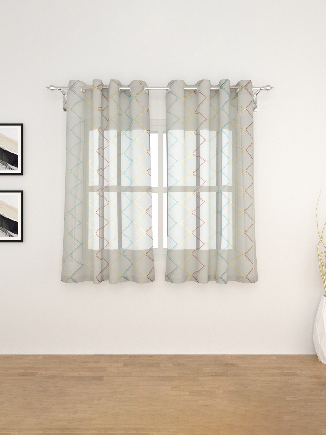 

Home Centre Grey & Yellow Set of 2 Sheer Window Curtain