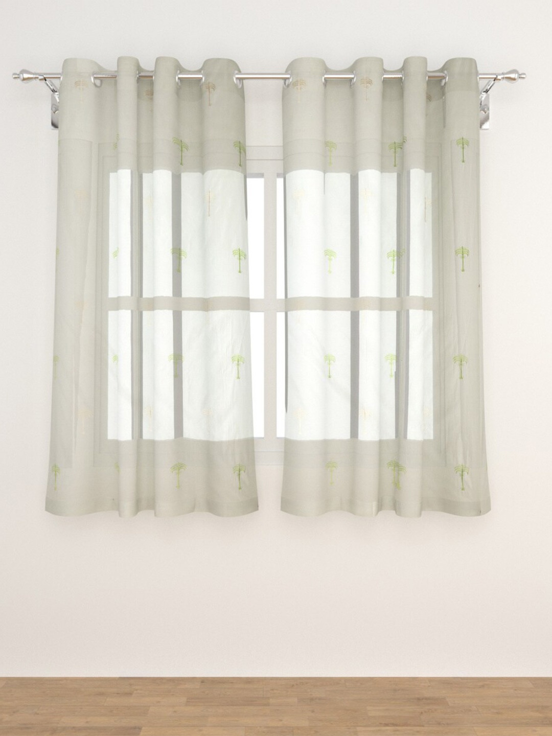 

Home Centre Grey & Green Set of 2 Sheer Window Curtain