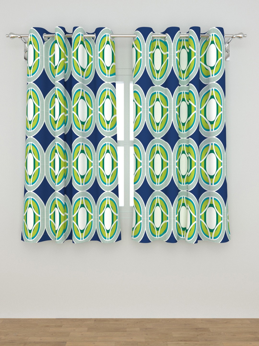 

Home Centre Blue & Green Set of 2 Geometric Black Out Window Curtain