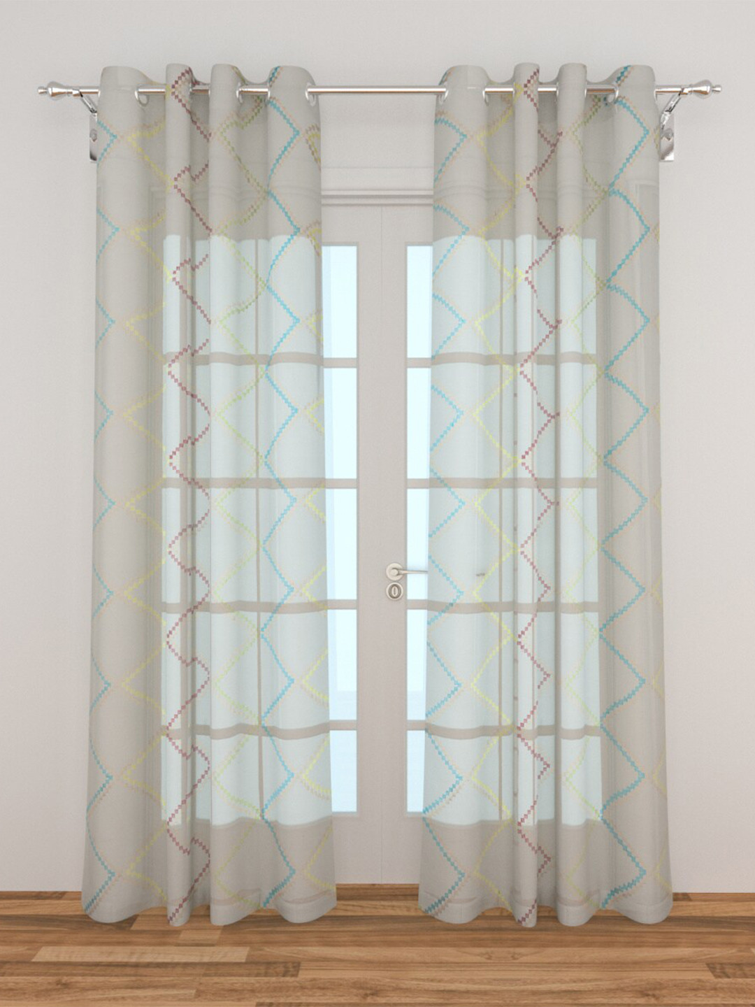 

Home Centre Grey & Blue Set of 2 Sheer Door Curtain