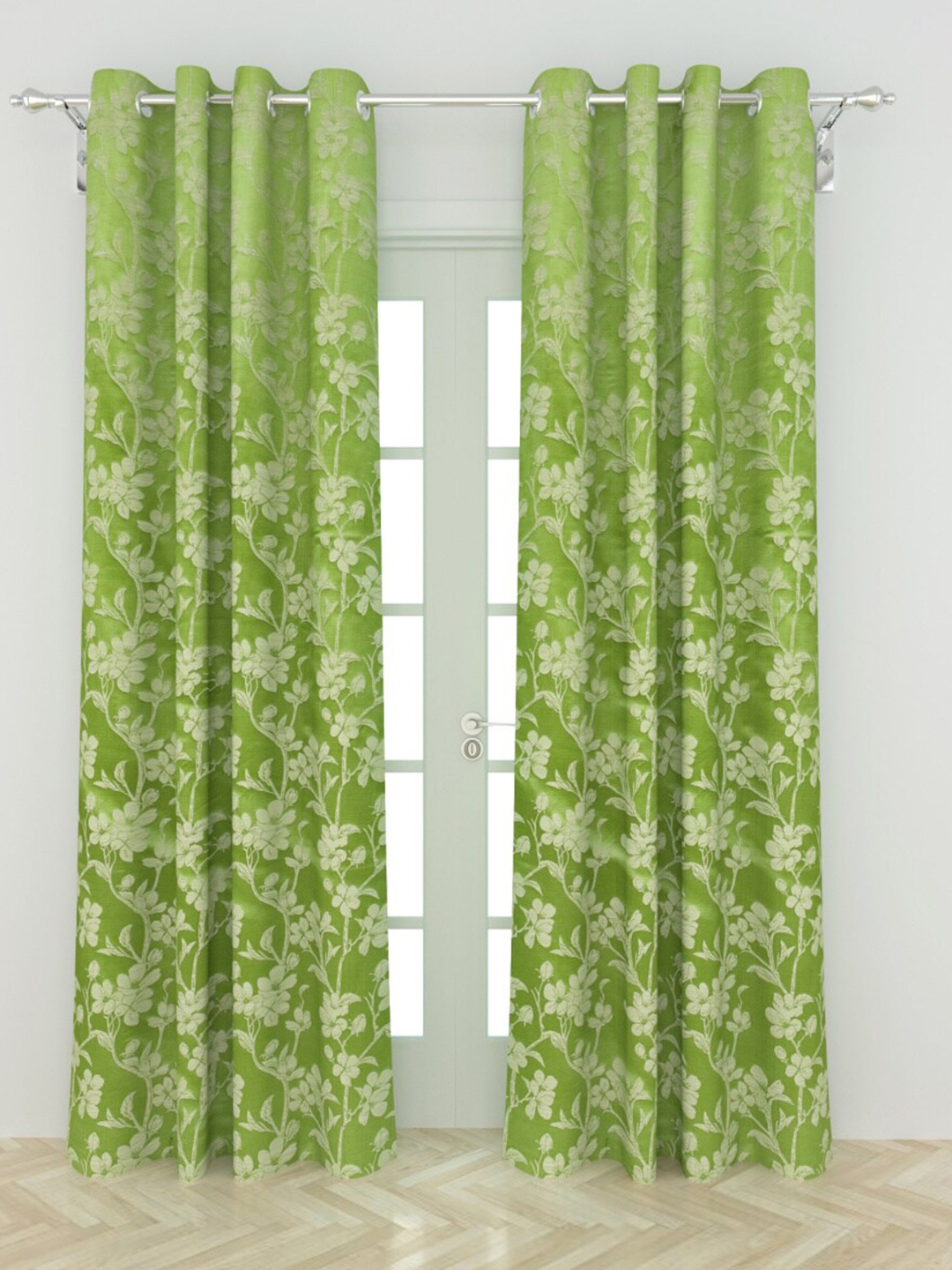 

Home Centre Green & White Set of 2 Black Out Door Curtain