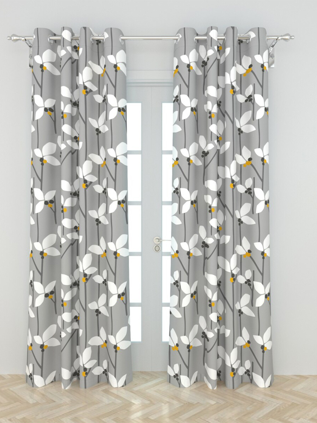

Home Centre Grey & White Set of 2 Black Out Door Curtain