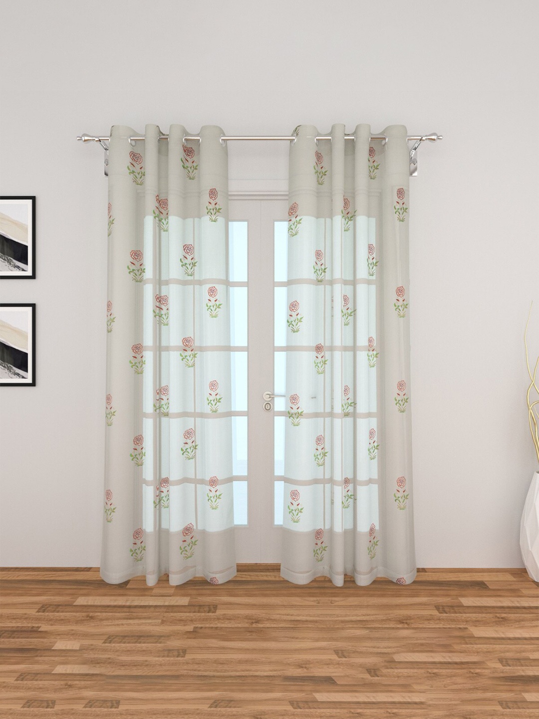 

Home Centre White & Pink Set of 2 Sheer Door Curtain