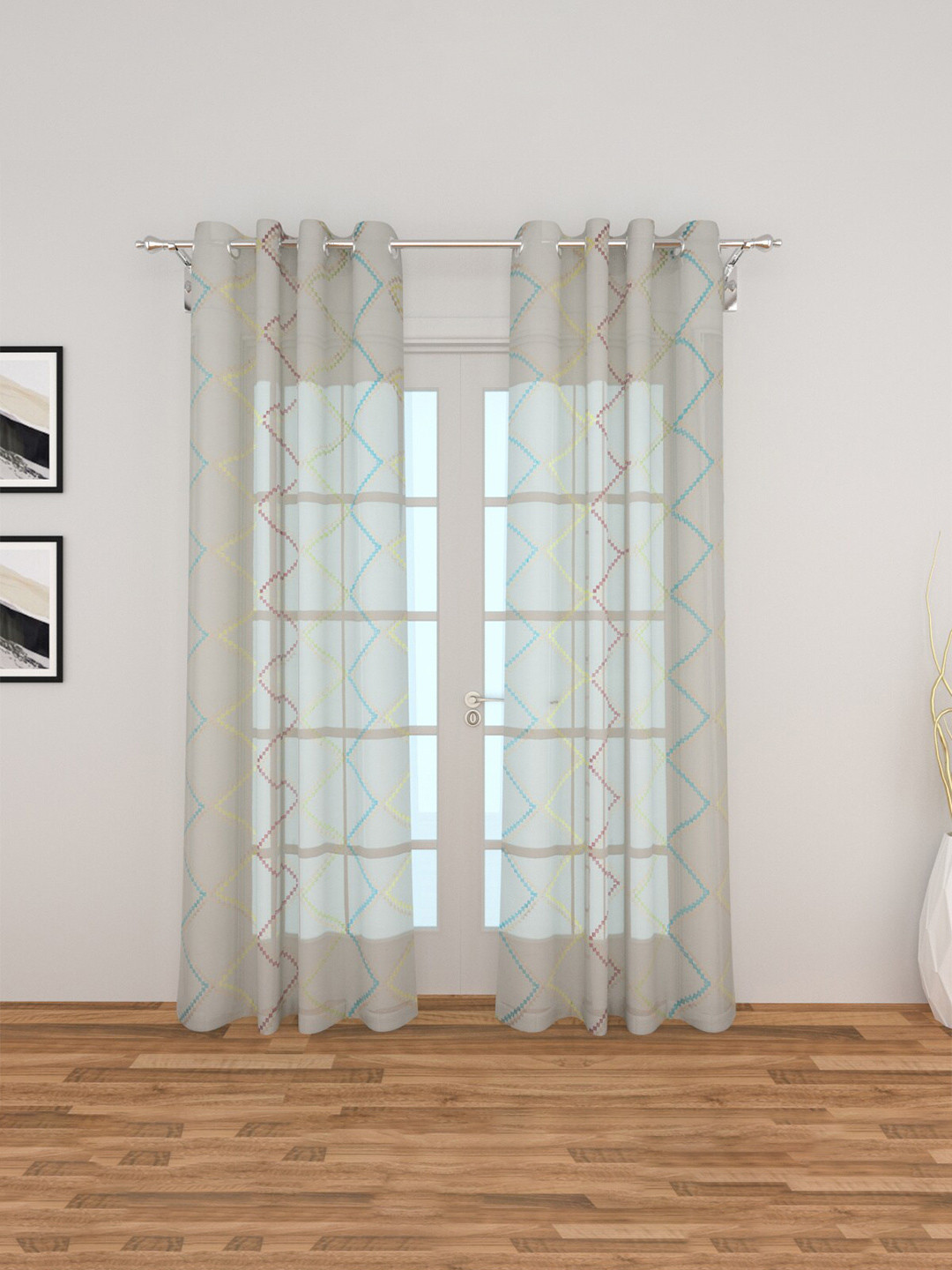 

Home Centre Grey Set of 2 Geometric Sheer Door Curtain