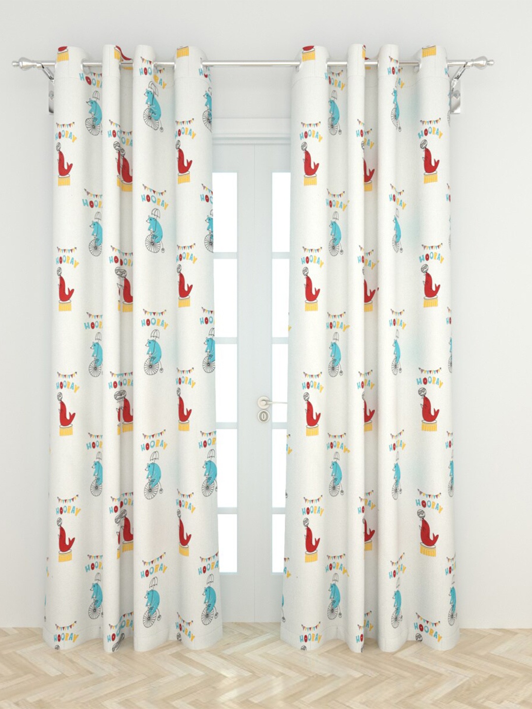 

Home Centre White & Blue Set of 2 Black Out Door Curtain