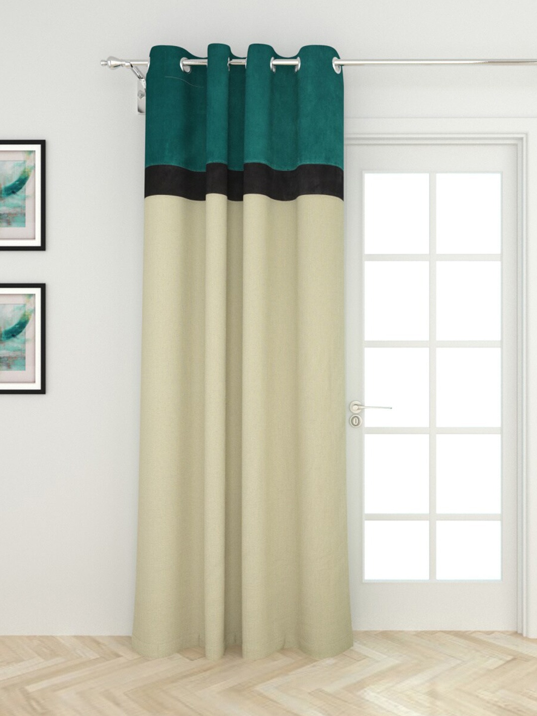 

Home Centre Cream-Coloured & Green Colourblocked Black Out Door Curtain