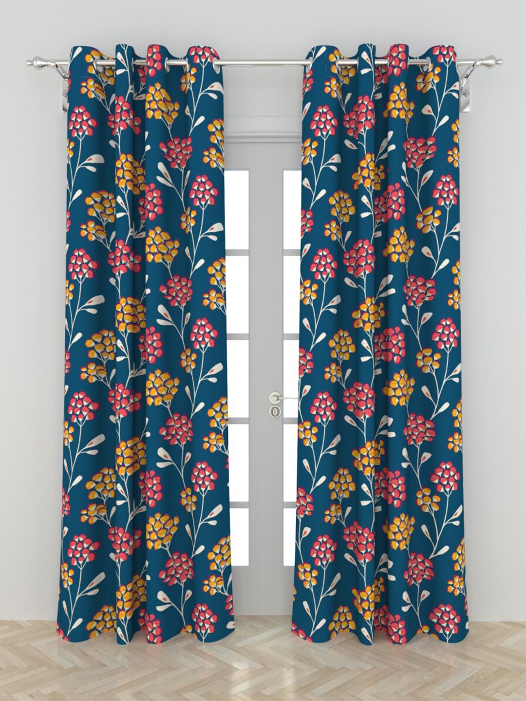 

Home Centre Blue & Red Set of 2 Floral Black Out Door Curtain