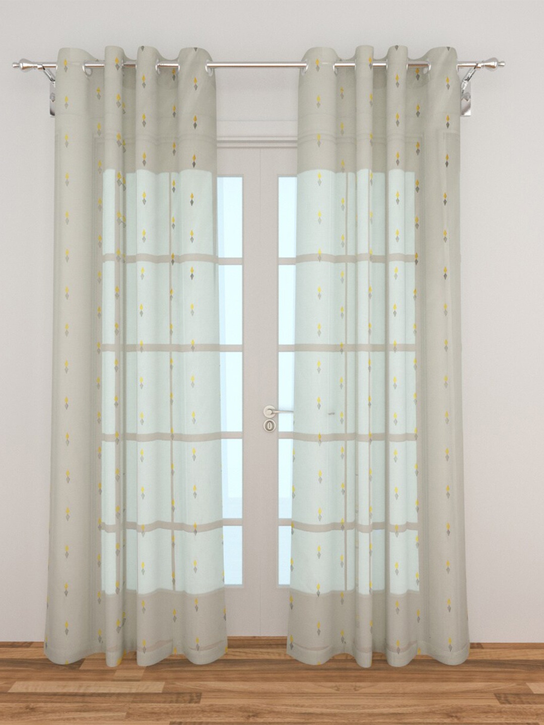 

Home Centre Grey & Yellow Set of 2 Geometric Embroidered Sheer Door Curtain