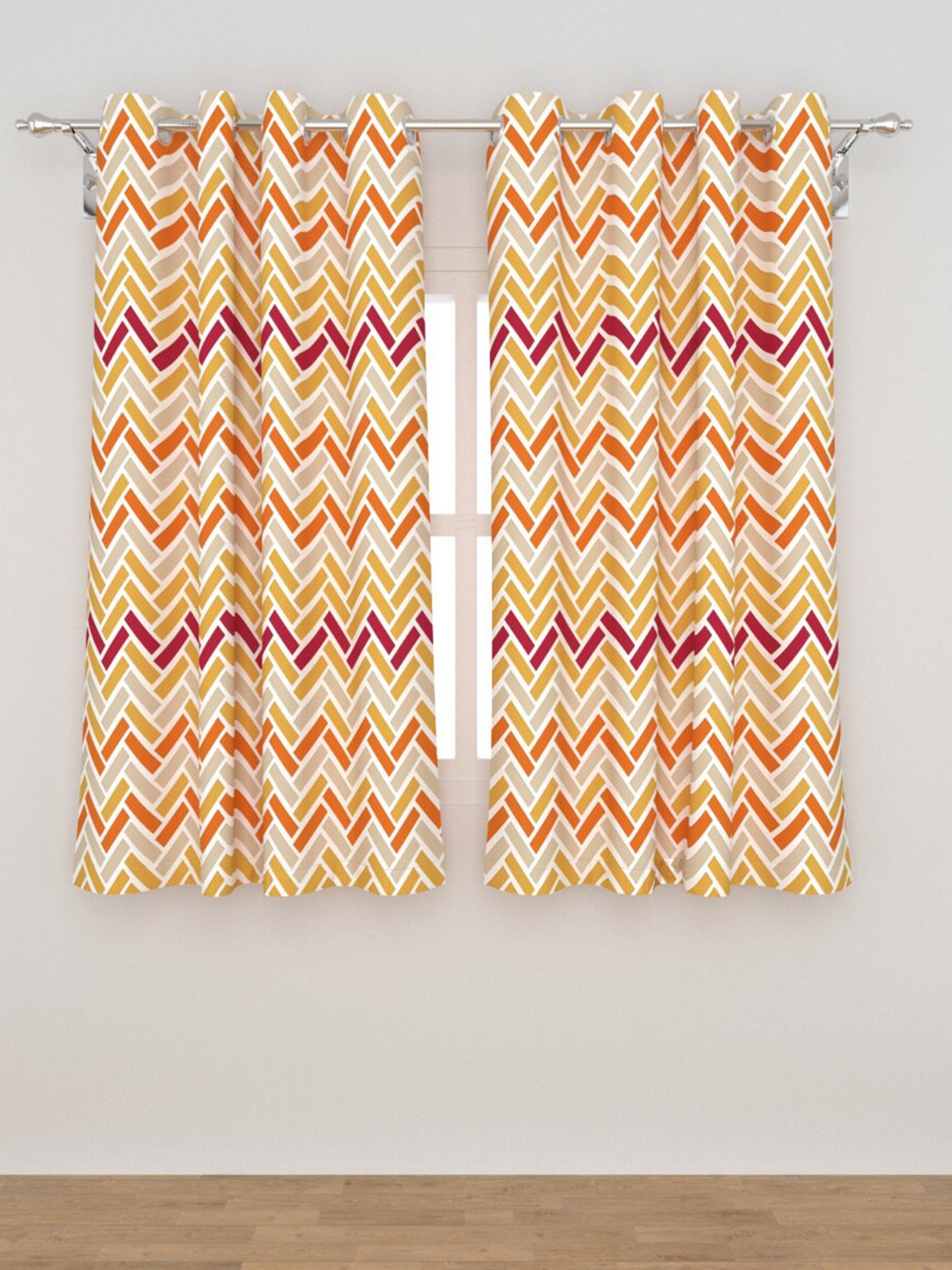 

Home Centre White & Orange Set of 2 Geometric Black Out Window Curtain