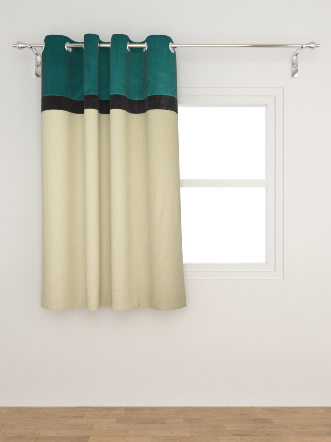 

Home Centre Teal Green & White Colourblocked Black Out Window Curtain